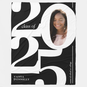 Black White Photo 2025 Graduation Fleece Blanket