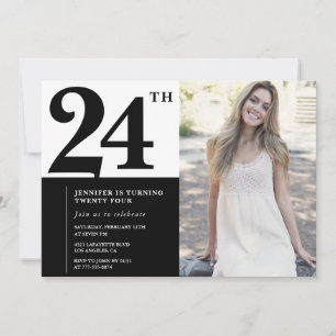 Black White Photo 24th Birthday Invitations