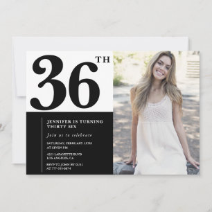 Black White Photo 36th Birthday Invitations