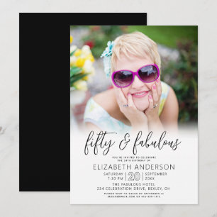 Black White Photo 50 Fabulous Birthday Script Bold Invitation