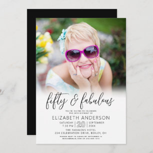 Black White Photo 50 Fabulous Birthday Script Bold Invitation