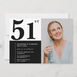 Black White Photo 51st Birthday Invitations
