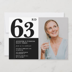 Black White Photo 63rd Birthday Invitations