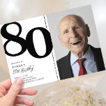 Black White Photo 80th Birthday Party Invitation<br><div class="desc">Create lasting memories at your 80th birthday bash with these classic black and white birthday party invitations! Featuring a large bold serif font showcasing the number '80', a photo of the birthday boy / girl, and a modern template that is easy to personalise, these invitations will capture the spirit of...</div>