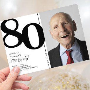 Black White Photo 80th Birthday Party Invitation