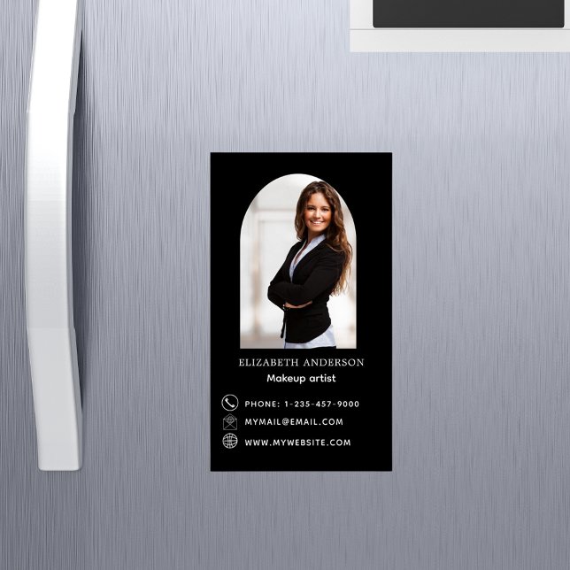 Black white photo arch contact info magnetic business card (Creator Uploaded)