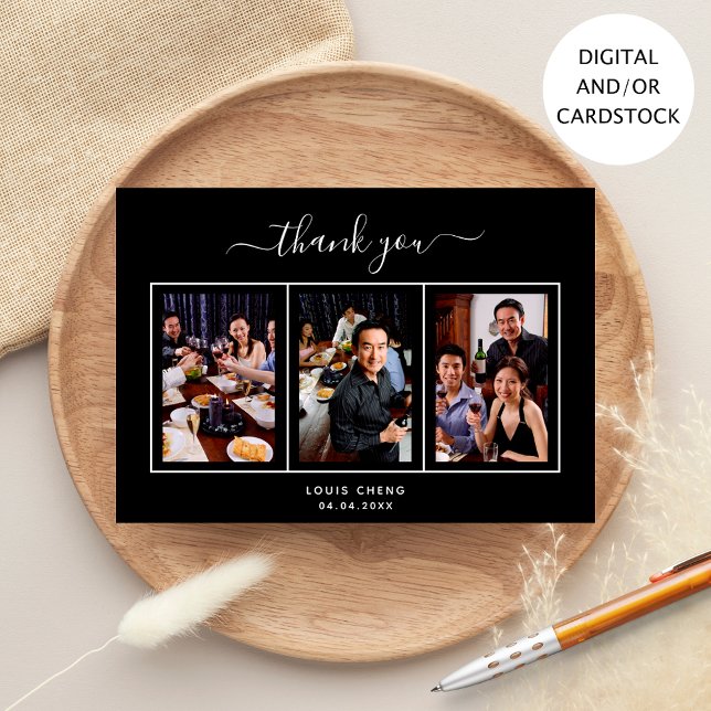 Black white photo birthday thank you card (Creator Uploaded)