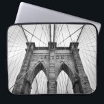 Black & White Photo Brooklyn Bridge Laptop Sleeve<br><div class="desc">Black and white photo of famous Brooklyn bridge close-up architectural detail. Custom monogram.</div>