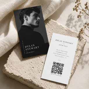 Black & White Photo Business Card with QR Code