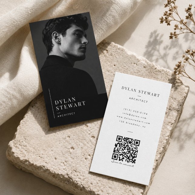 Black & White Photo Business Card with QR Code (Creator Uploaded)