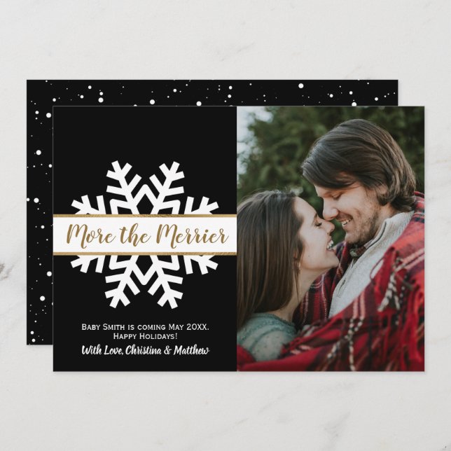 Black White Photo Christmas Pregnancy Announcement (Front/Back)