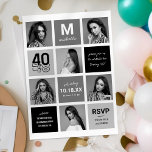 Black White Photo Collage 40th Birthday Invitation<br><div class="desc">Contemporary 40th birthday party invitations featuring a modern photo collage,  stylish black and grey squares,  and a stylish text template for you to personalise with your own celebration information.</div>