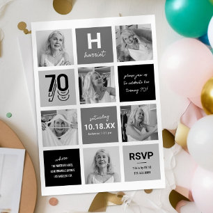 Black White Photo Collage 70th Birthday Invitation