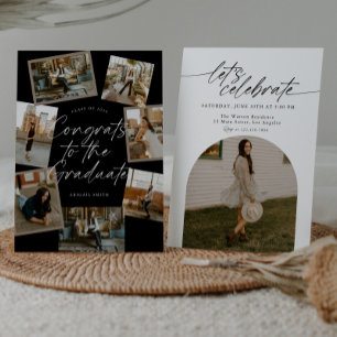 Black & White Photo Collage Graduation Invitation