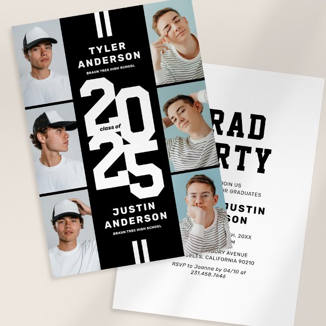 Black White Photo Collage Joint Graduation Party Invitation (Creator Uploaded)