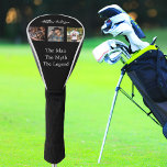 Black white photo collage man myth legend golf head cover<br><div class="desc">A classic black background.  Personalise and add 3 photos and name.  Text: The Man,  The Myth,  The Legend.
For the man in your life,  husband,  father,  friend,  brother.</div>