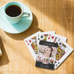 Black white photo collage name birthday party playing cards<br><div class="desc">Create your own unique photo collage. Use four,  4 of your favourite photo.   Personalise and a name. A classic black background,  white text.</div>