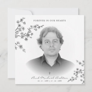 Black & White Photo Commemoration Funeral Service Card