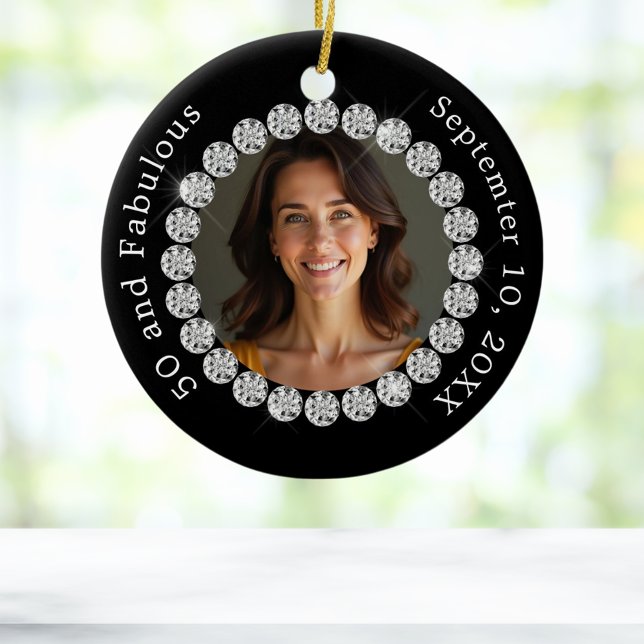 Black white photo diamonds fabulous birthday ceramic tree decoration (Creator Uploaded)