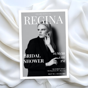 Black white photo elegant magazine bridal shower invitation