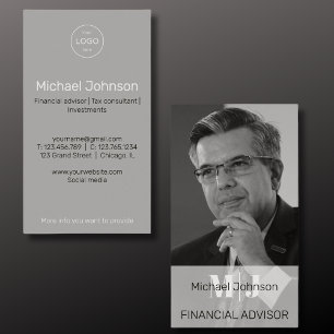 Black white photo financial advisor Business Card