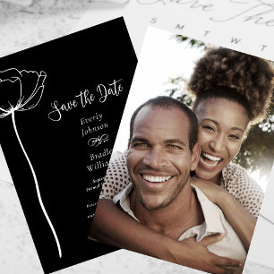 Black White Photo Floral Save the Date Wedding Invitation