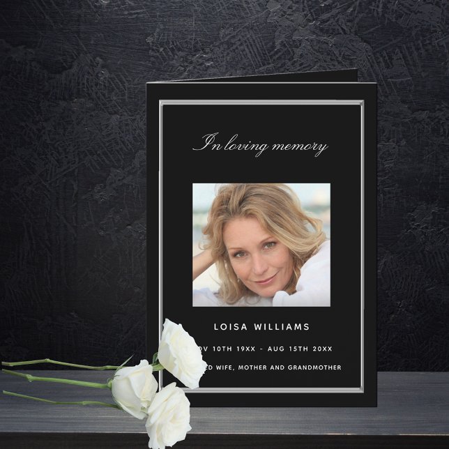 Black white photo funeral program card (Creator Uploaded)