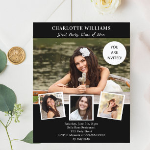 Black white photo graduation party invitation