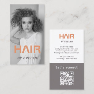 Black White Photo Hair QR Code Business Card