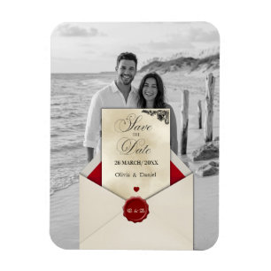 Black & White Photo Ivory Monogram Save the Date Magnet