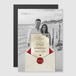 Black & White Photo Ivory Monogram Save the Date Magnetic Invitation