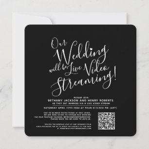 Black white photo live streaming wedding qr code invitation