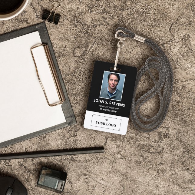 Black White Photo & Logo Employee ID Badge (Creator Uploaded)