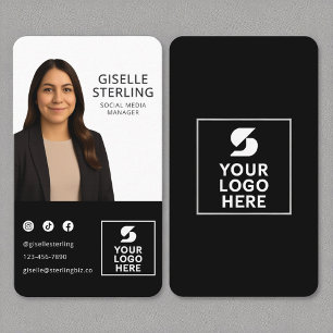 Black White Photo Logo Portrait Modern Business Card