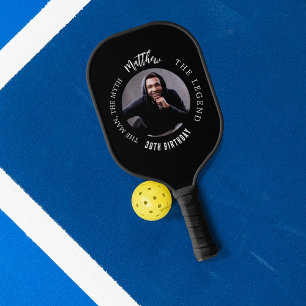 Black white photo man myth legend pickleball paddle