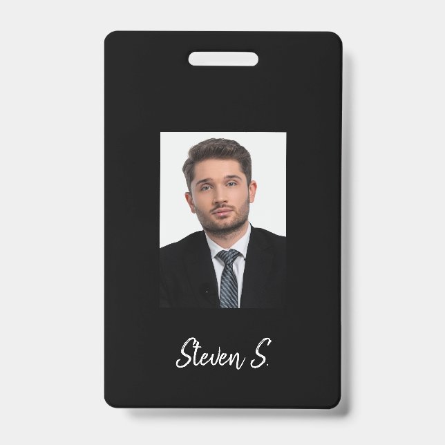 Black white photo name badge ID badge (Front)