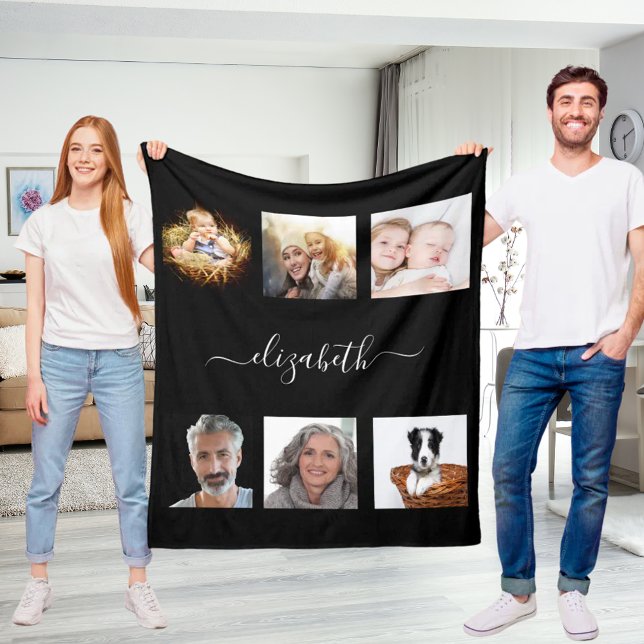 Black white photo name script elegant  fleece blanket (Creator Uploaded)