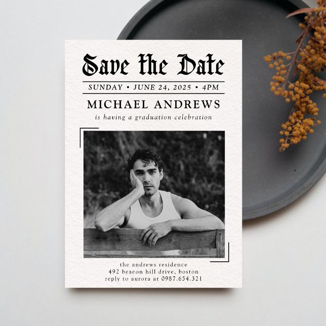 Black & White Photo Newspaper Graduation Party  Invitation (Creator Uploaded)