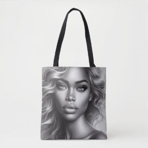Black + White Photo of a Woman on Reusable Grocery Tote Bag