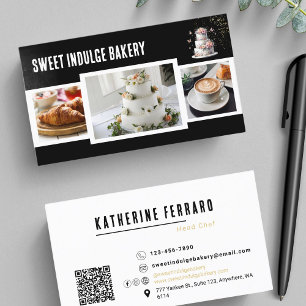 Black White Photo QR Code Bakery Business Card