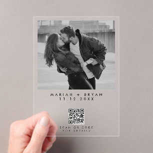 Black & White Photo QR Code Modern Wedding  Acrylic Invitations