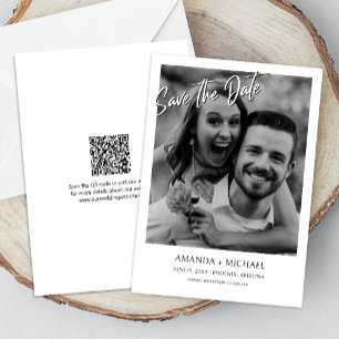 Black   White Photo QR Code Wedding Save the Date Invitation