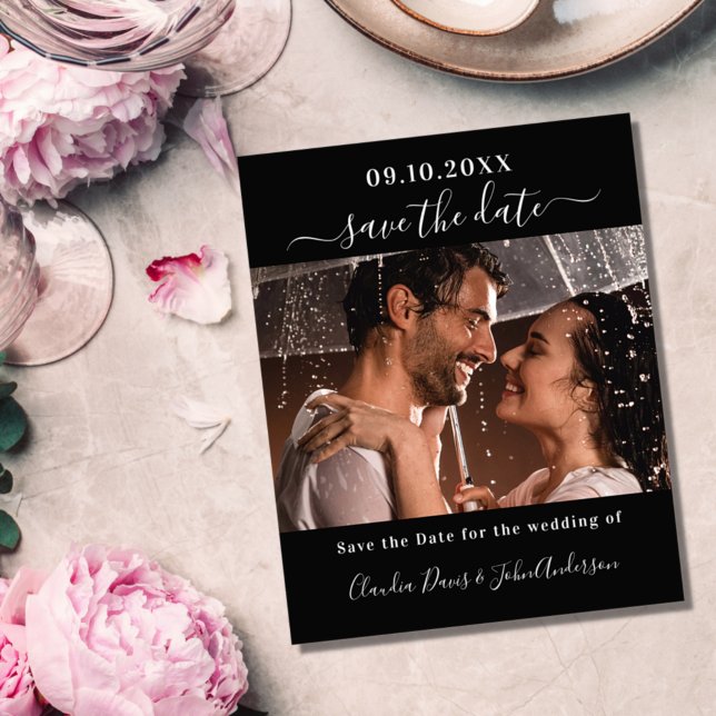 Black white photo script budget save the date flyer (Creator Uploaded)