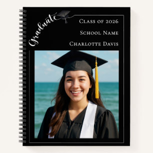 Black white photo senior school Graduation Notebook