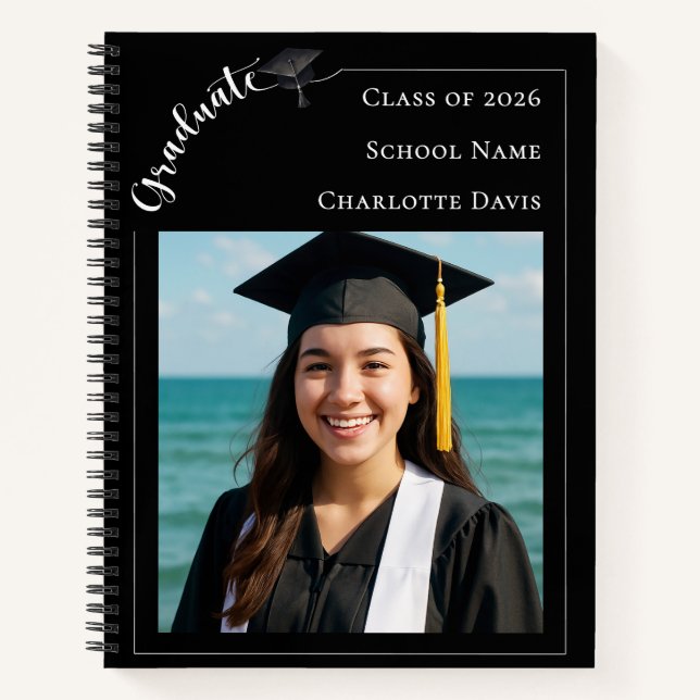 Black white photo senior school Graduation Notebook (Front)