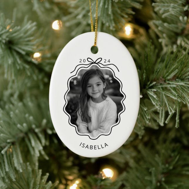 Black White Photo Simple Bow Ornament (Tree)