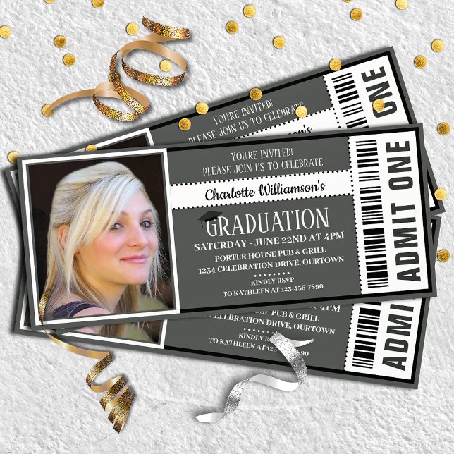 Black|White Photo Ticket Graduation Party Invitation (Creator Uploaded)