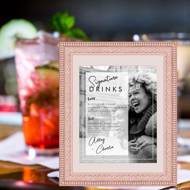 Black White Photo Wedding Couple Signature Drink Poster (Creator Uploaded)