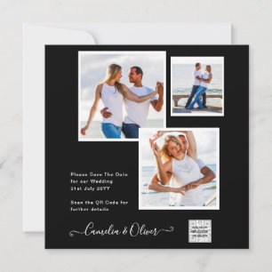 Black White PHOTO Wedding Invite QR Code Save Date