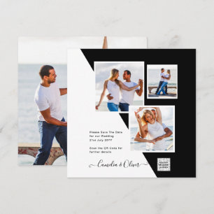 Black White Photo Wedding Invite QR Code Save Date